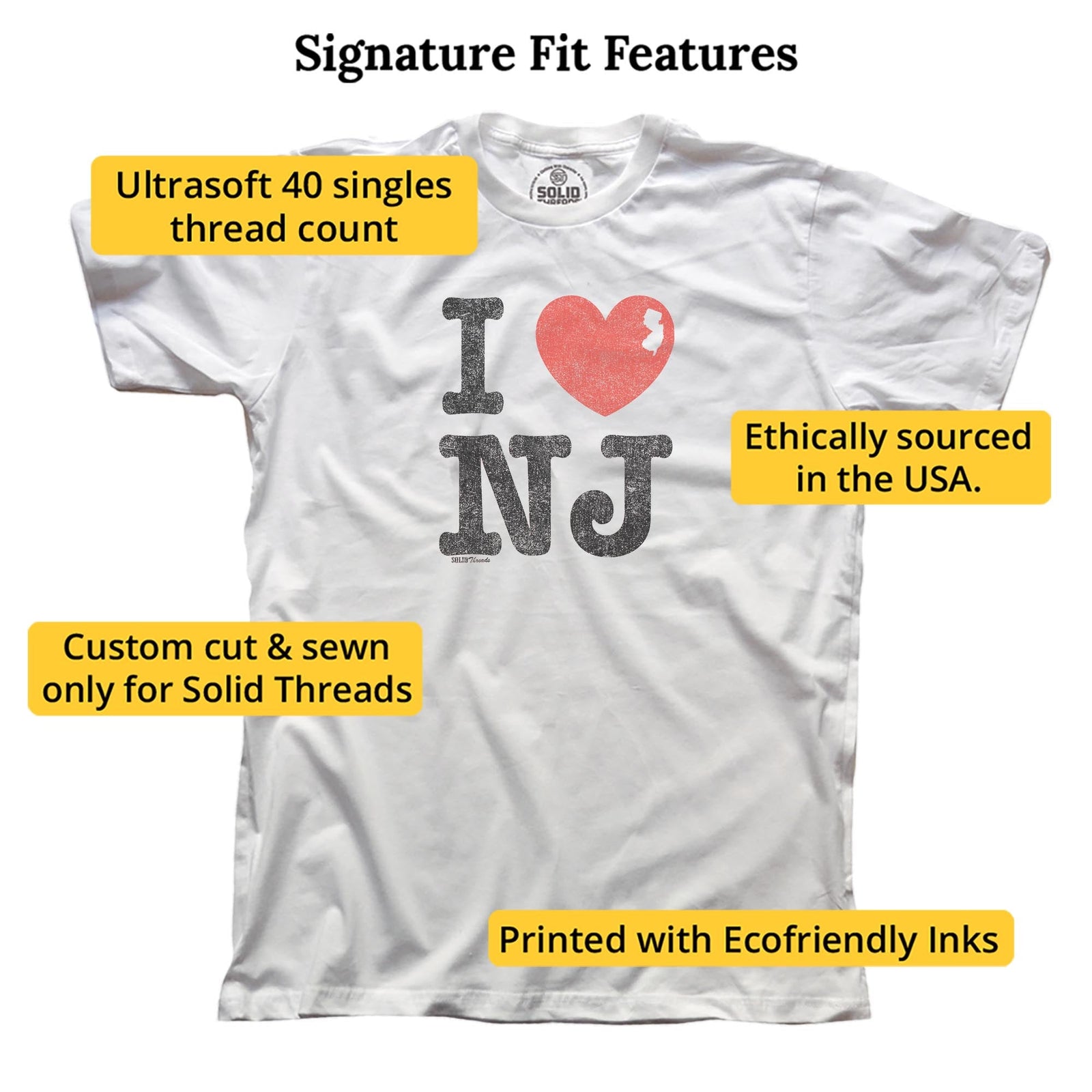 I Heart Nj Vintage Signature T-shirt in White - Fit Attributes