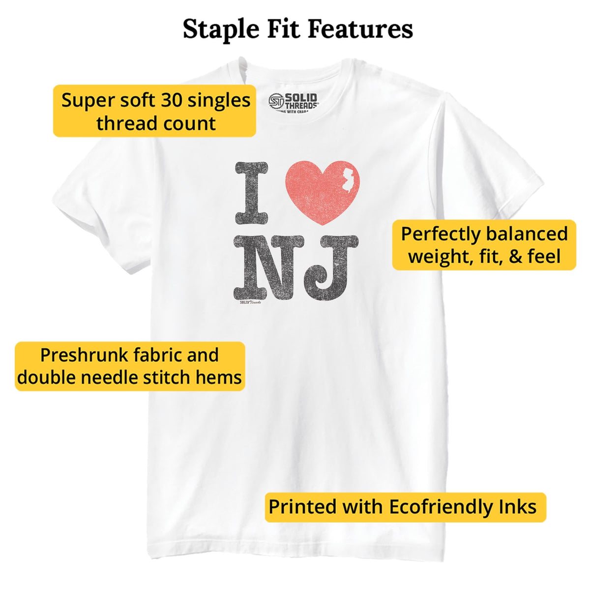 I Heart Nj Vintage Staple T-shirt in White - Fit Attributes