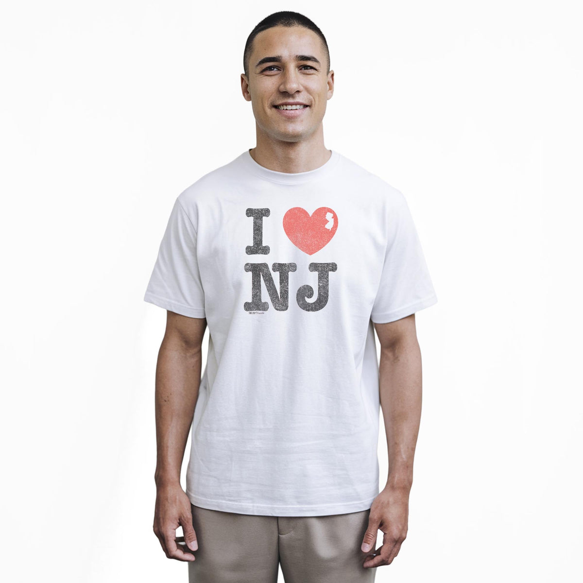 I Heart Nj Vintage Staple T-shirt in White On Model - Front View