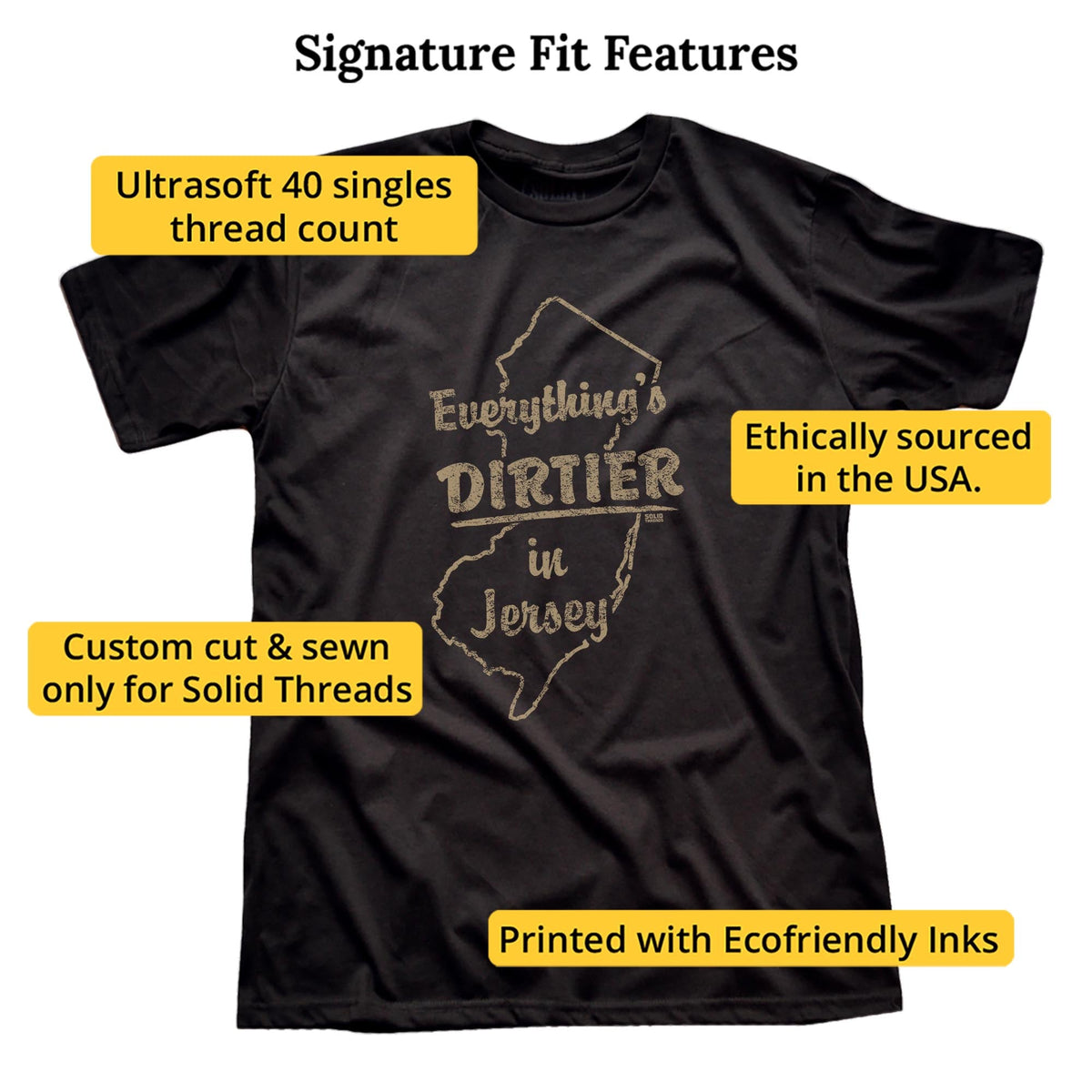 Everything's Dirtier In Jersey Vintage Signature T-shirt in Black - Fit Attributes