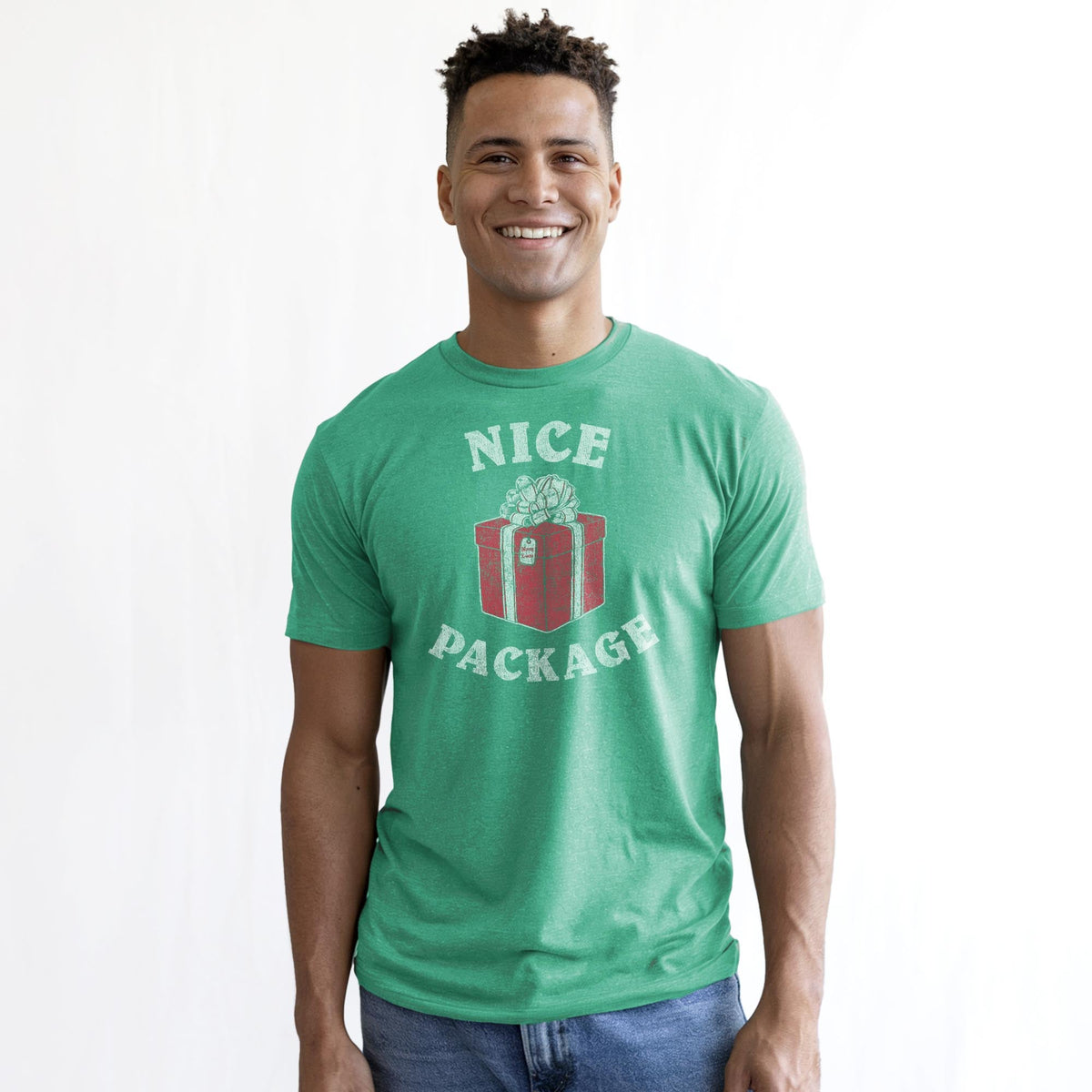 Nice Package Vintage Staple T-shirt in Kelly Heather On Model - Front View
