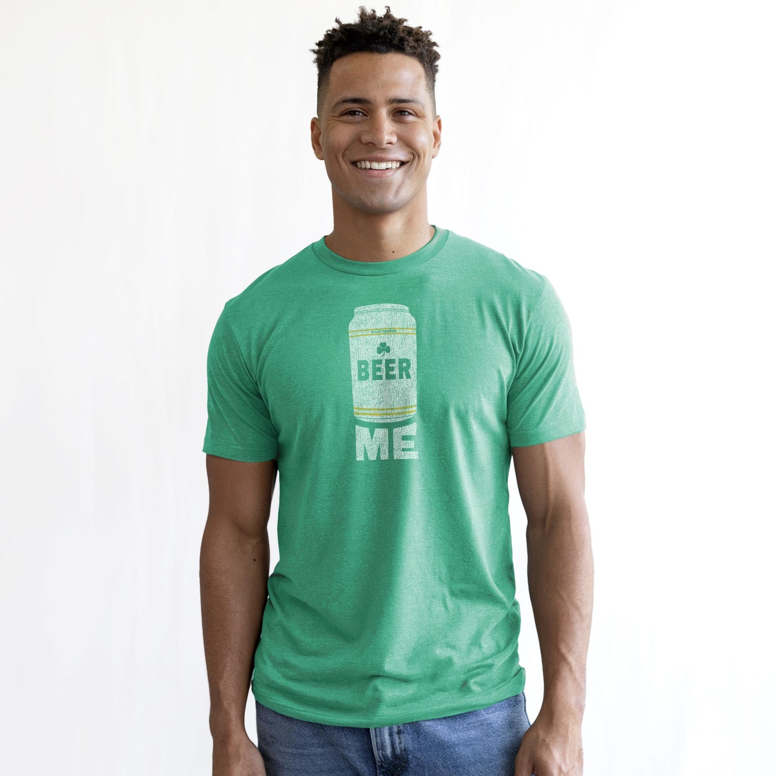 Beer Me Vintage Staple T-shirt in Kelly Heather On Model - Front View