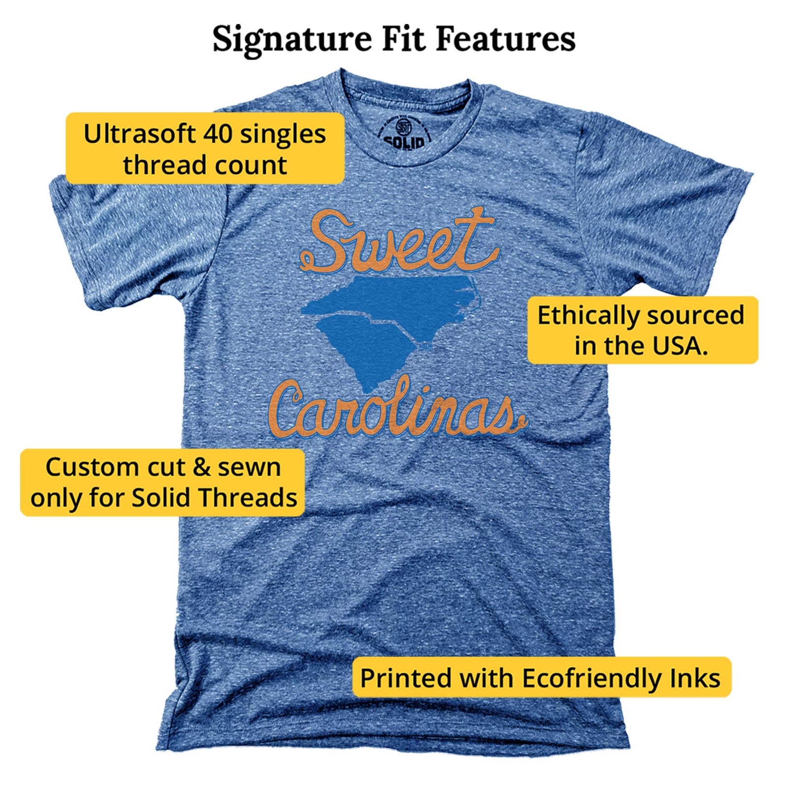 Sweet Carolinas Funny Signature T-shirt in Triblend Royal - Fit Attributes