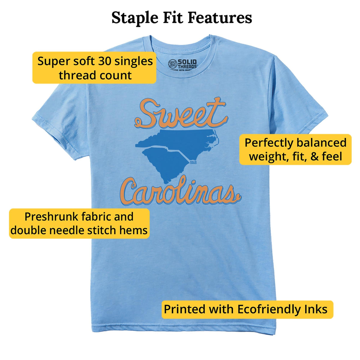 Sweet Carolinas Funny Staple T-shirt in Light Blue Heather - Fit Attributes