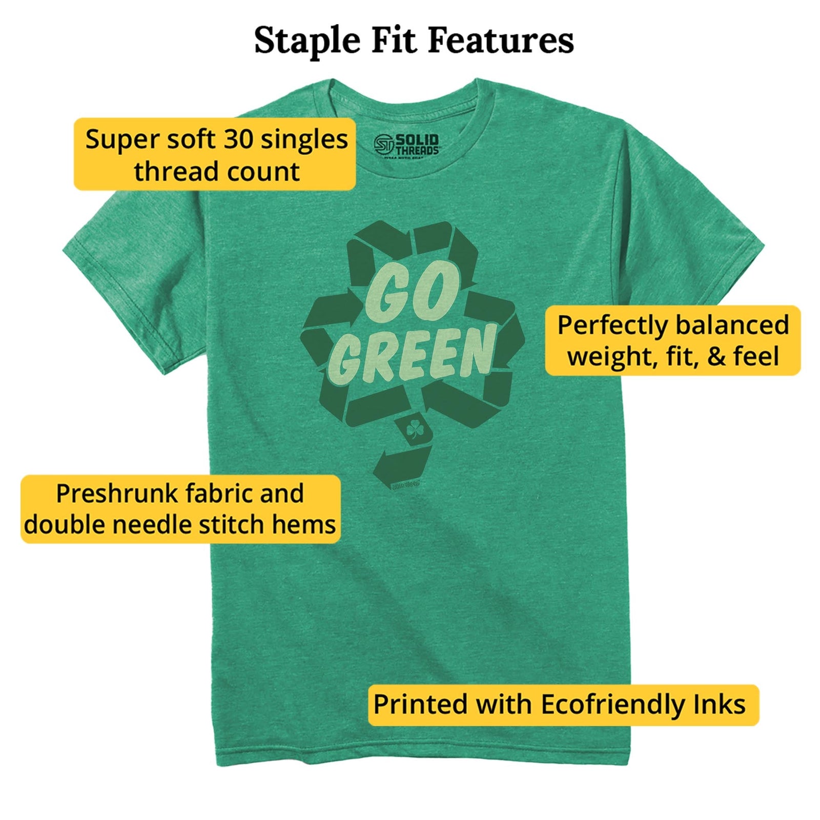 Go Green Cool Staple T-shirt in Kelly Heather - Fit Attributes