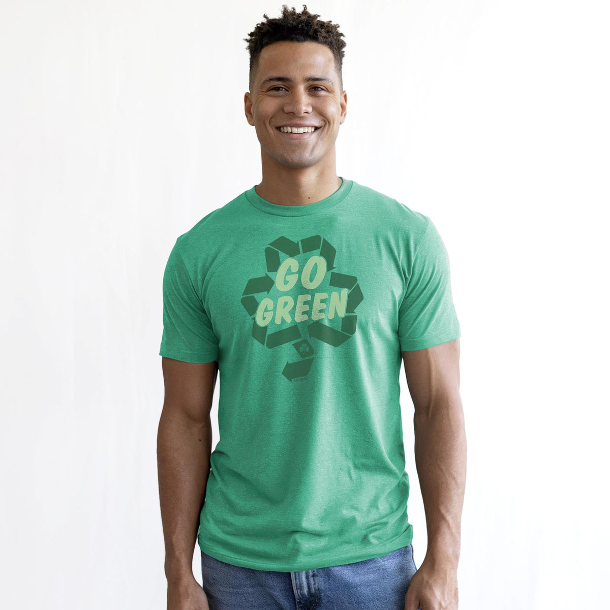 Go Green Cool Staple T-shirt in Kelly Heather On Model - Front View
