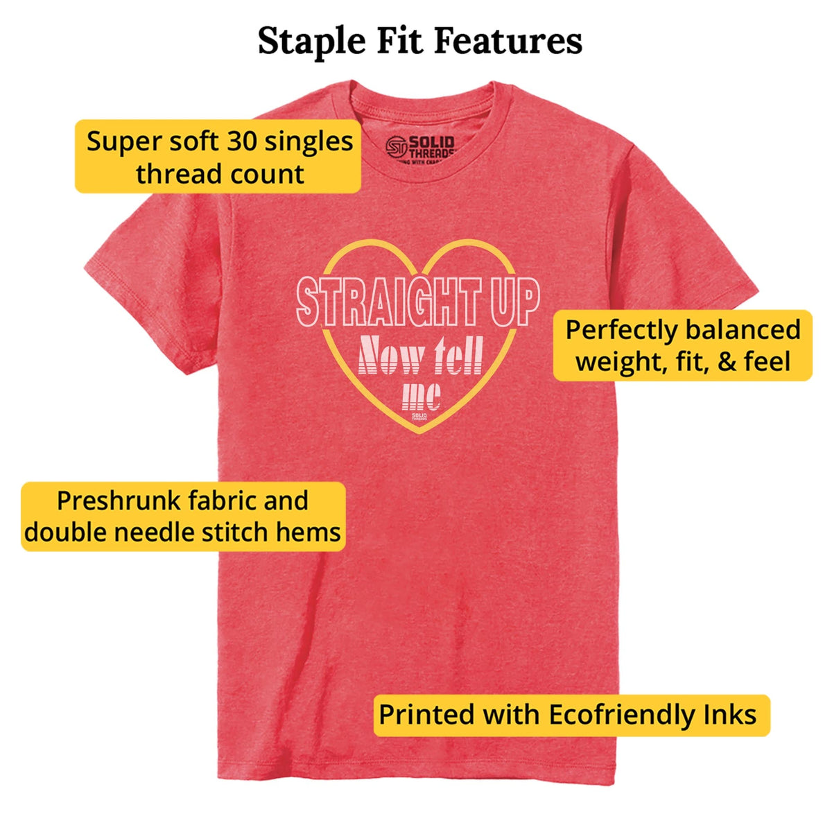 Straight Up Now Tell Me Cool Staple T-shirt in Red Heather - Fit Attributes