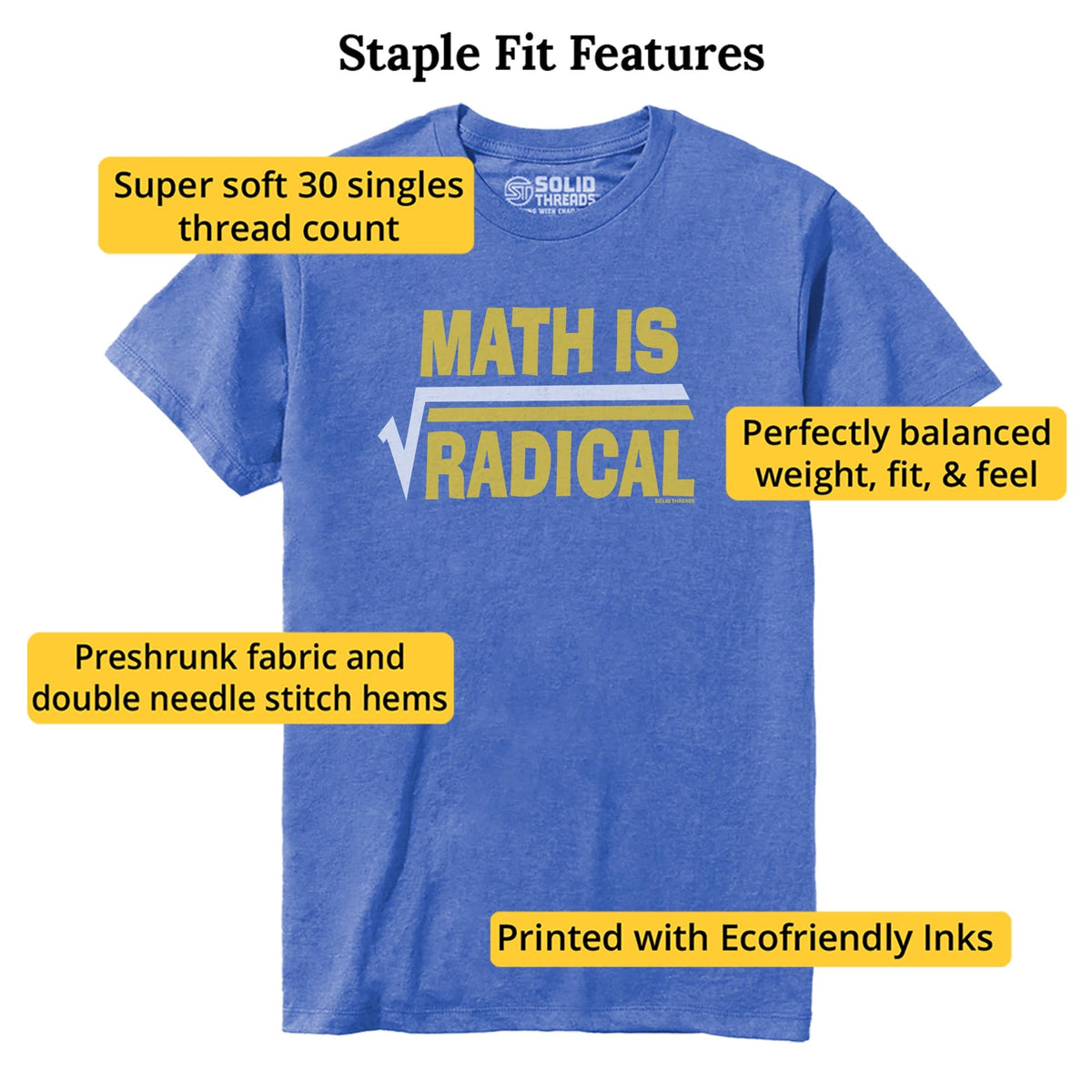 Math Is Radical Vintage Staple T-shirt in Royal Heather - Fit Attributes