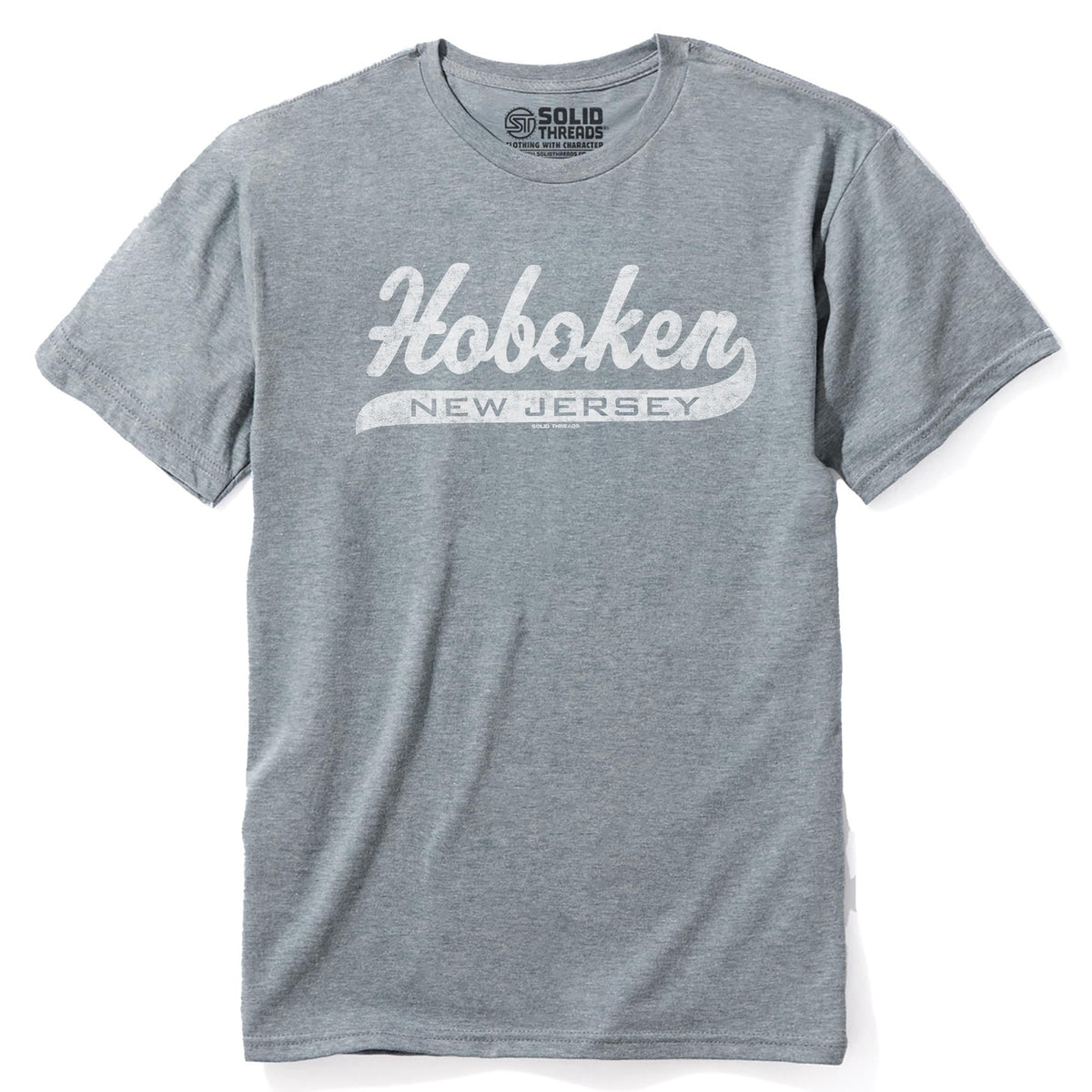Hoboken Script Cool Staple T-shirt in Ash Heather - Front View