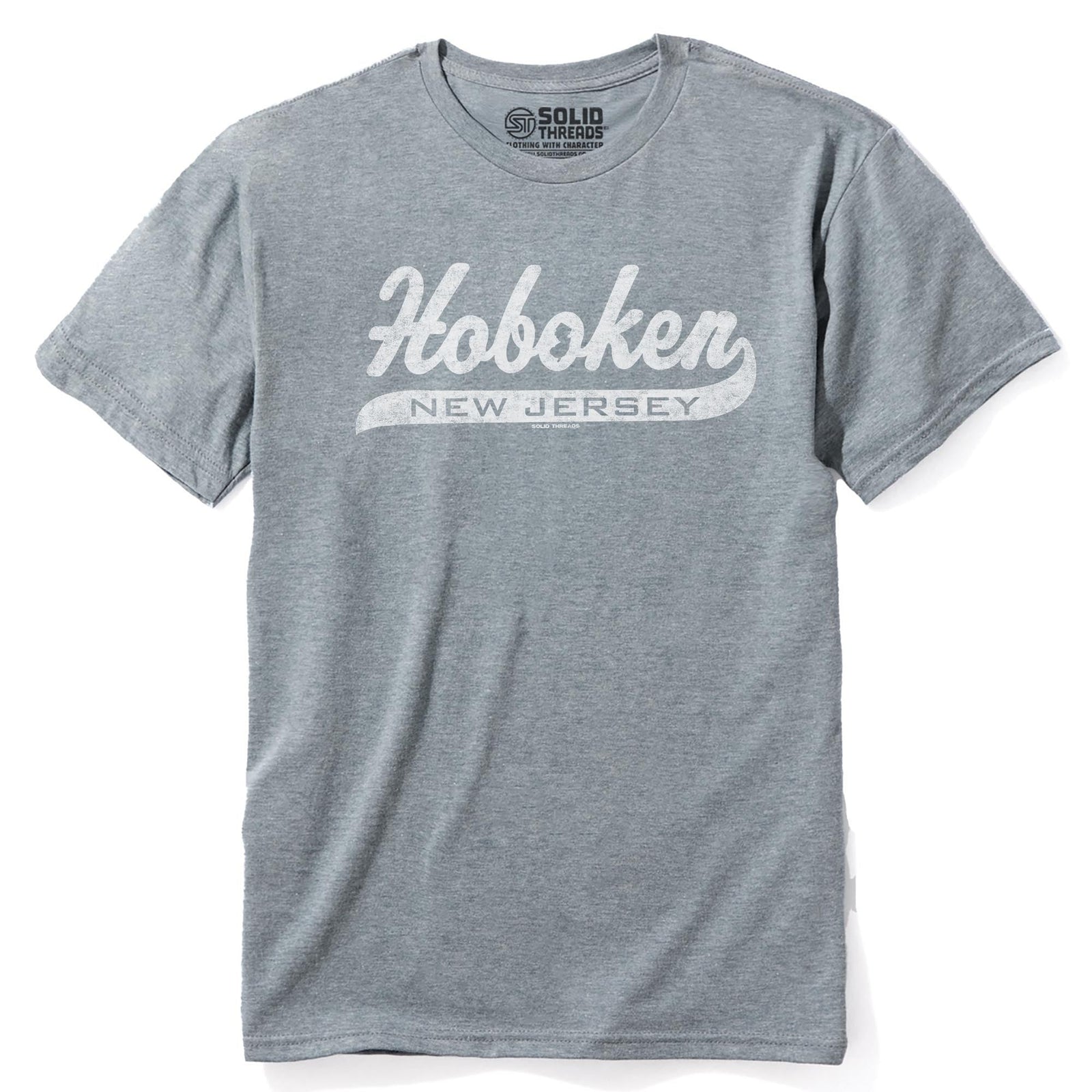 Hoboken Script Cool Staple T-shirt in Ash Heather - Front View
