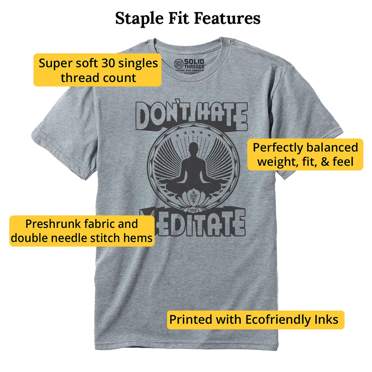 Don't Hate Meditate Cool Staple T-shirt in Ash Heather - Fit Attributes