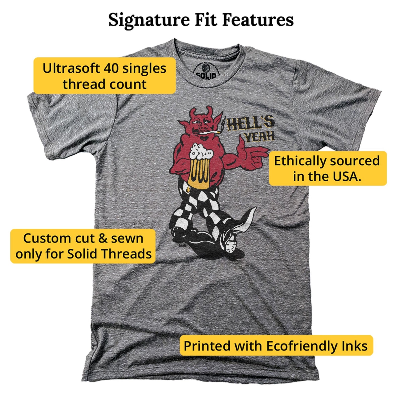 Hells Yeah Vintage Signature T-shirt in Triblend Grey - Fit Attributes