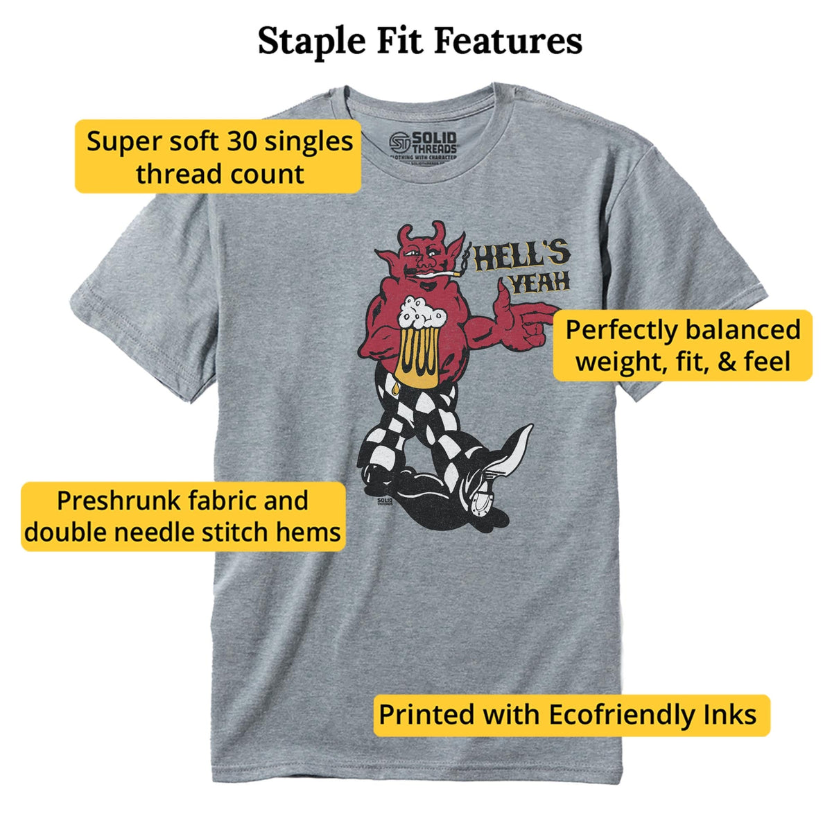 Hells Yeah Vintage Staple T-shirt in Ash Heather - Fit Attributes