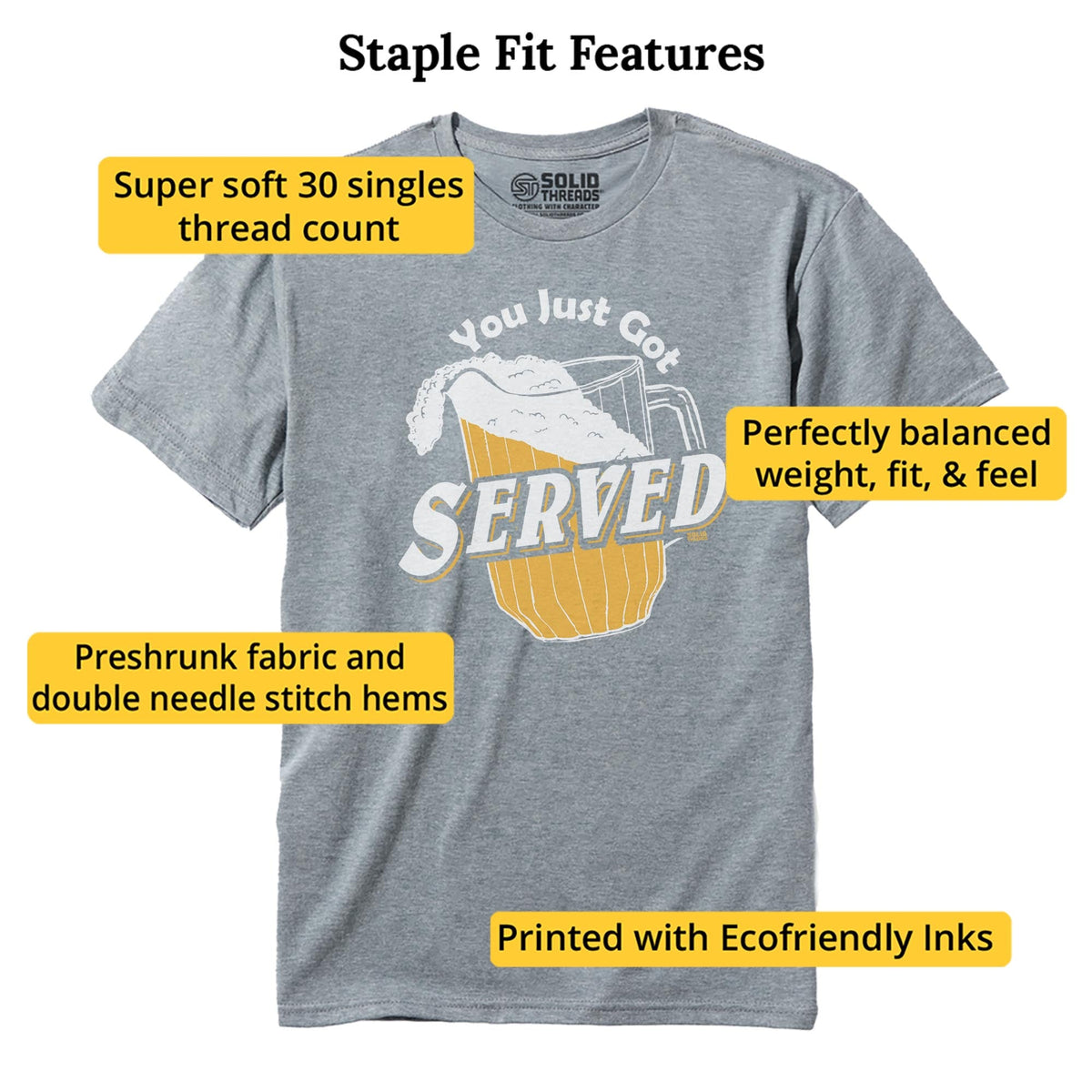 You Just Got Served Funny Staple T-shirt in Ash Heather - Fit Attributes