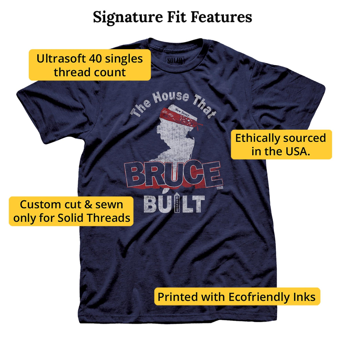The House That Bruce Built Vintage Signature T-shirt in Navy - Fit Attributes