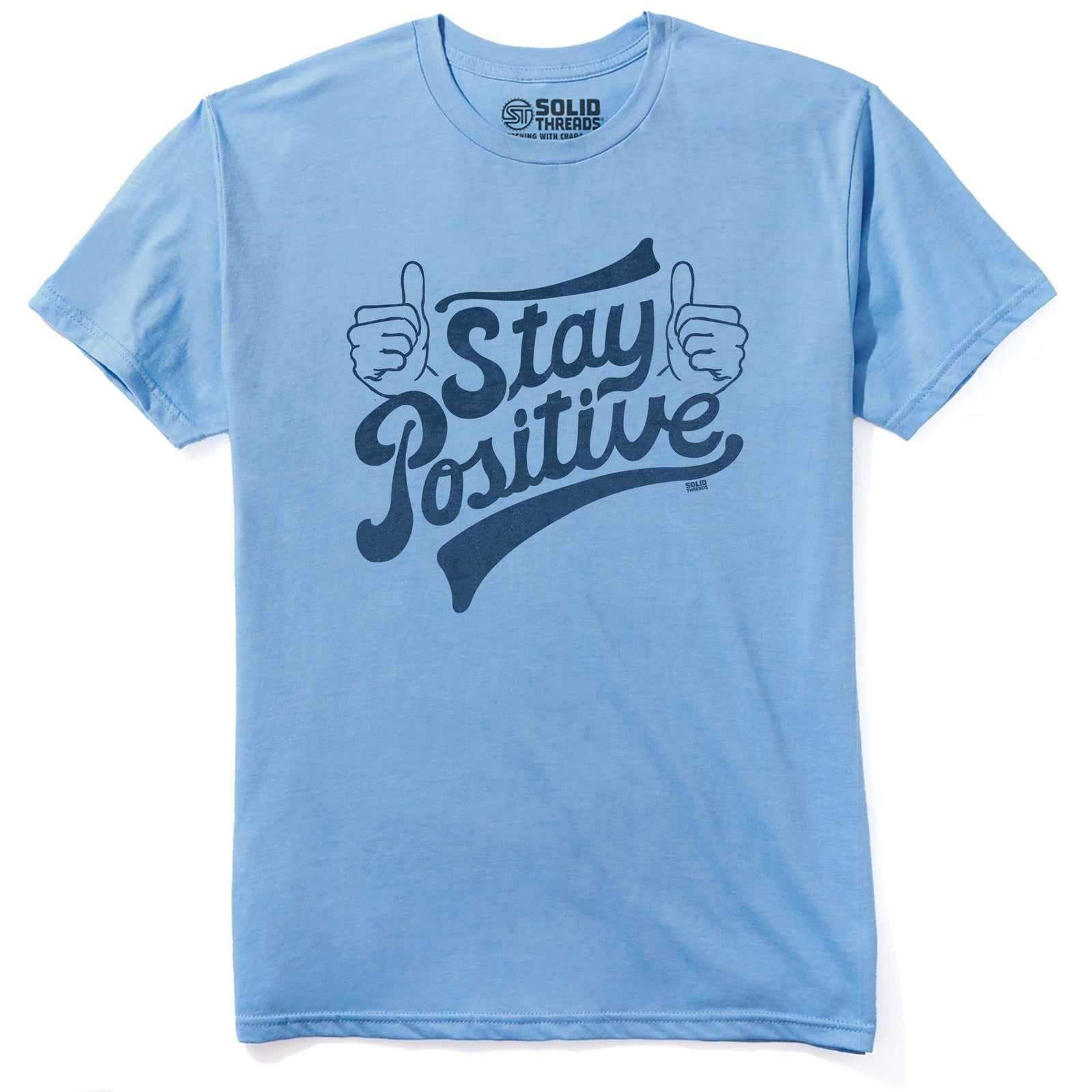 Stay Positive Cool Staple T-shirt in Light Blue Heather - Front View