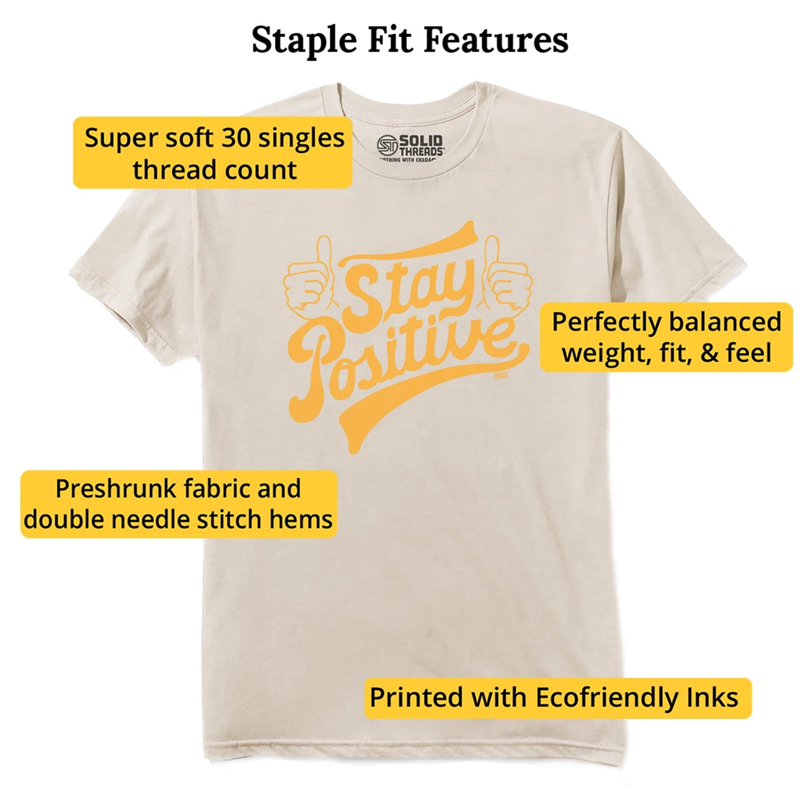 Stay Positive Cool Staple T-shirt in Natural - Fit Attributes