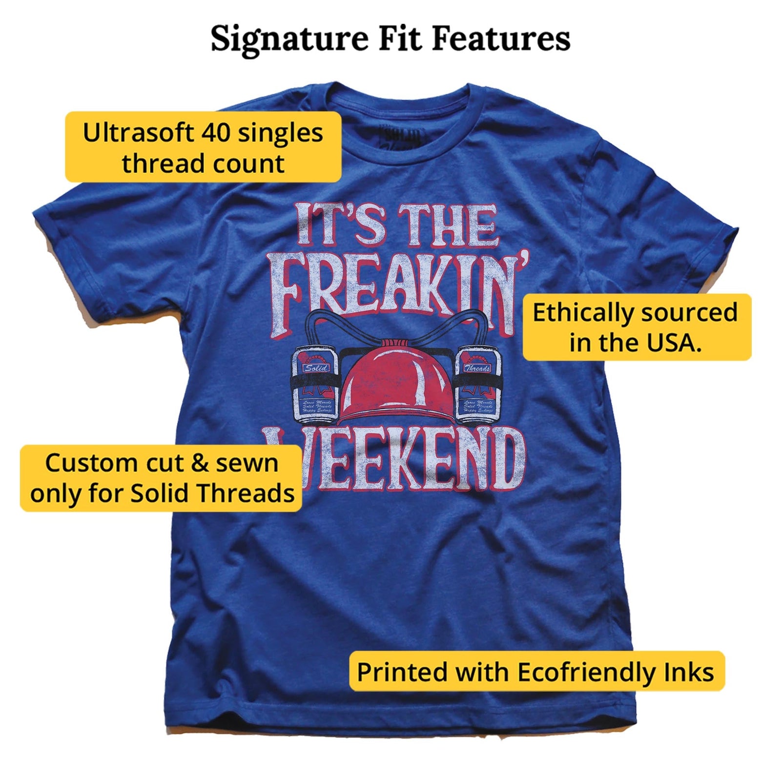 Men's It's The Freakin Weekend Vintage Graphic T-Shirt | Funny Partying Tee | Solid Threads