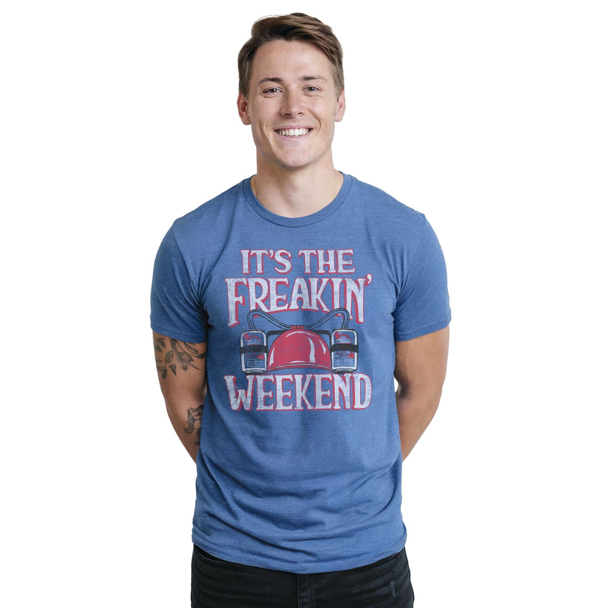 It's The Freakin Weekend Vintage Staple T-shirt in Royal Heather On Model - Front View