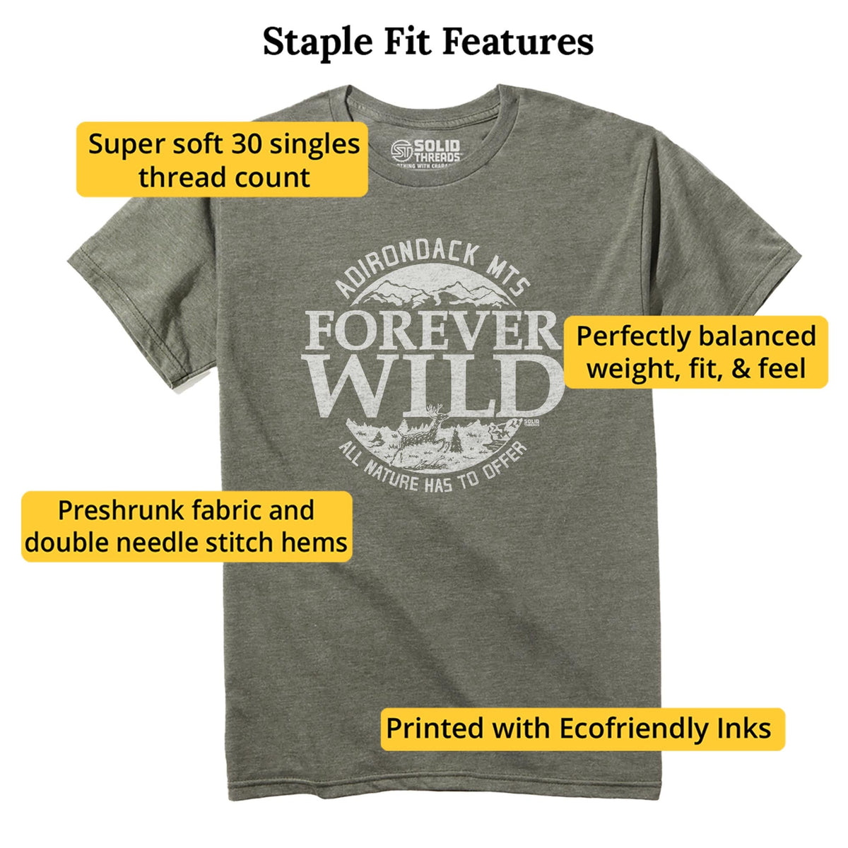 Forever Wild Cool Staple T-shirt in Olive Heather - Fit Attributes