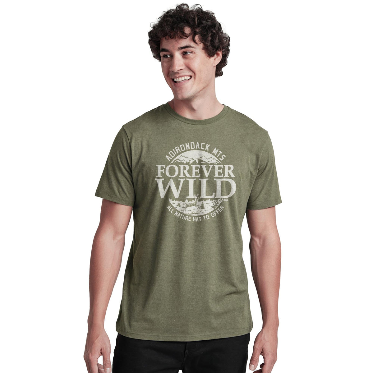 Forever Wild Cool Staple T-shirt in Olive Heather On Model - Front View