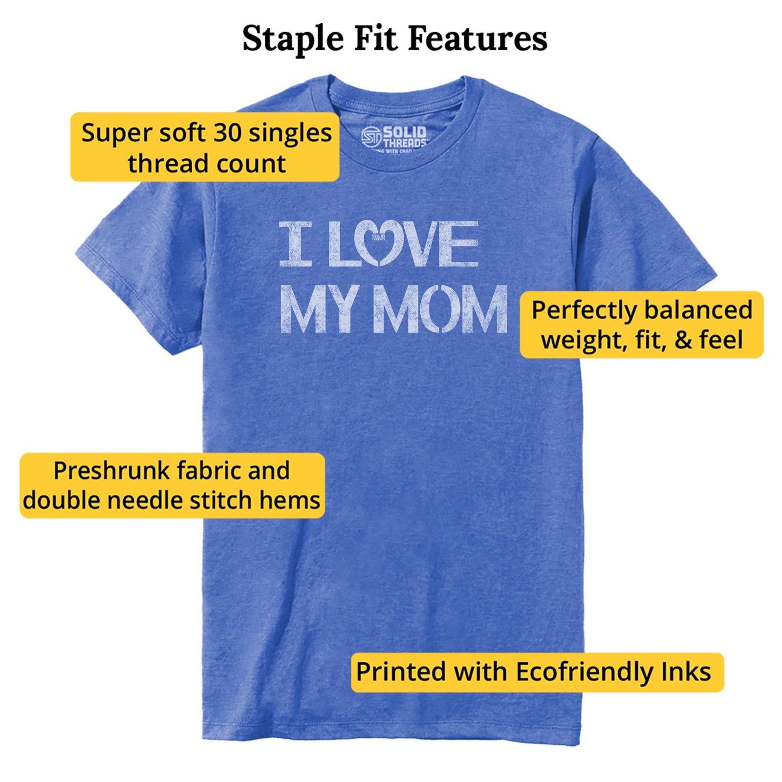I Love My Mom Cute Staple T-shirt in Royal Heather - Fit Attributes