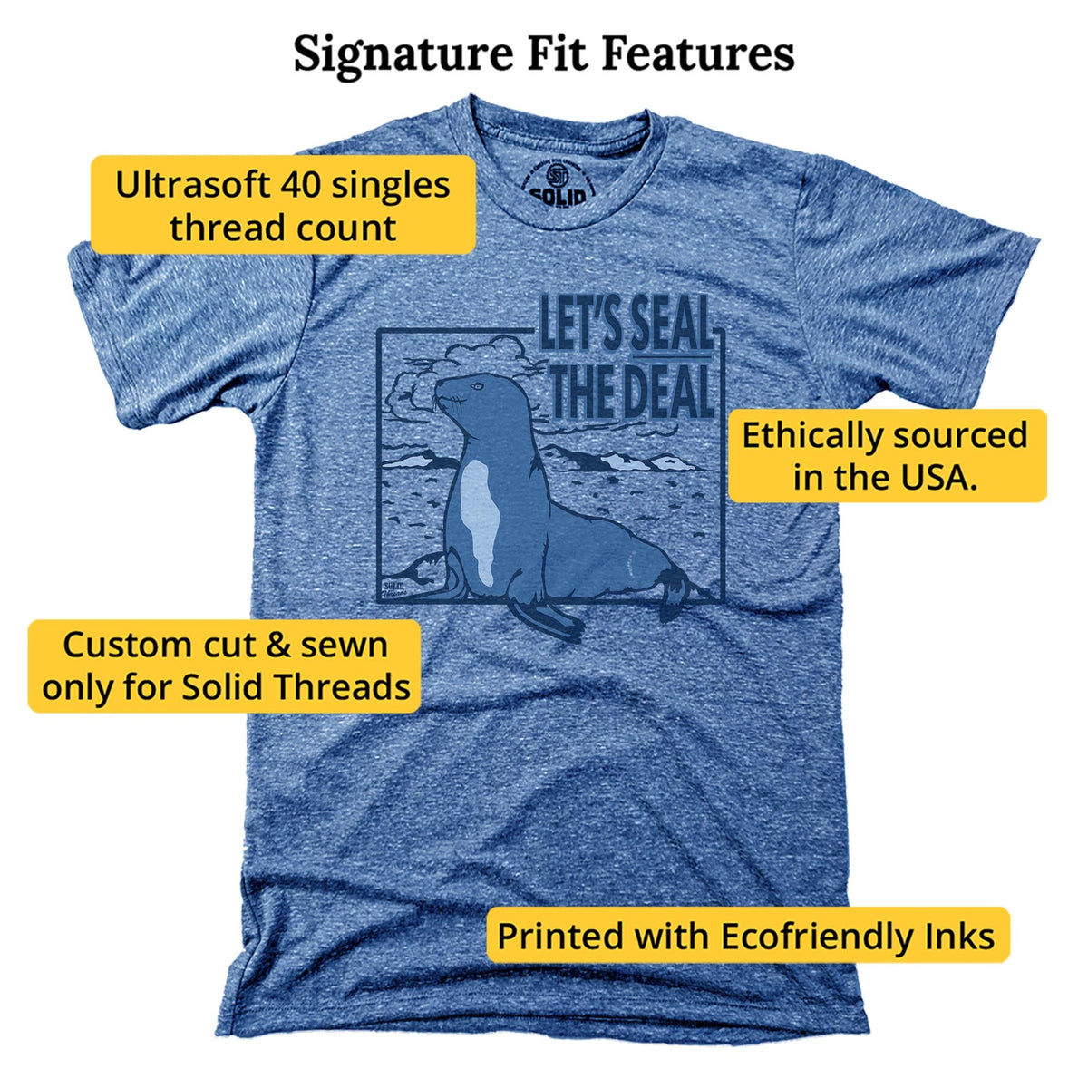 Seal The Deal Vintage Signature T-shirt in Triblend Royal - Fit Attributes