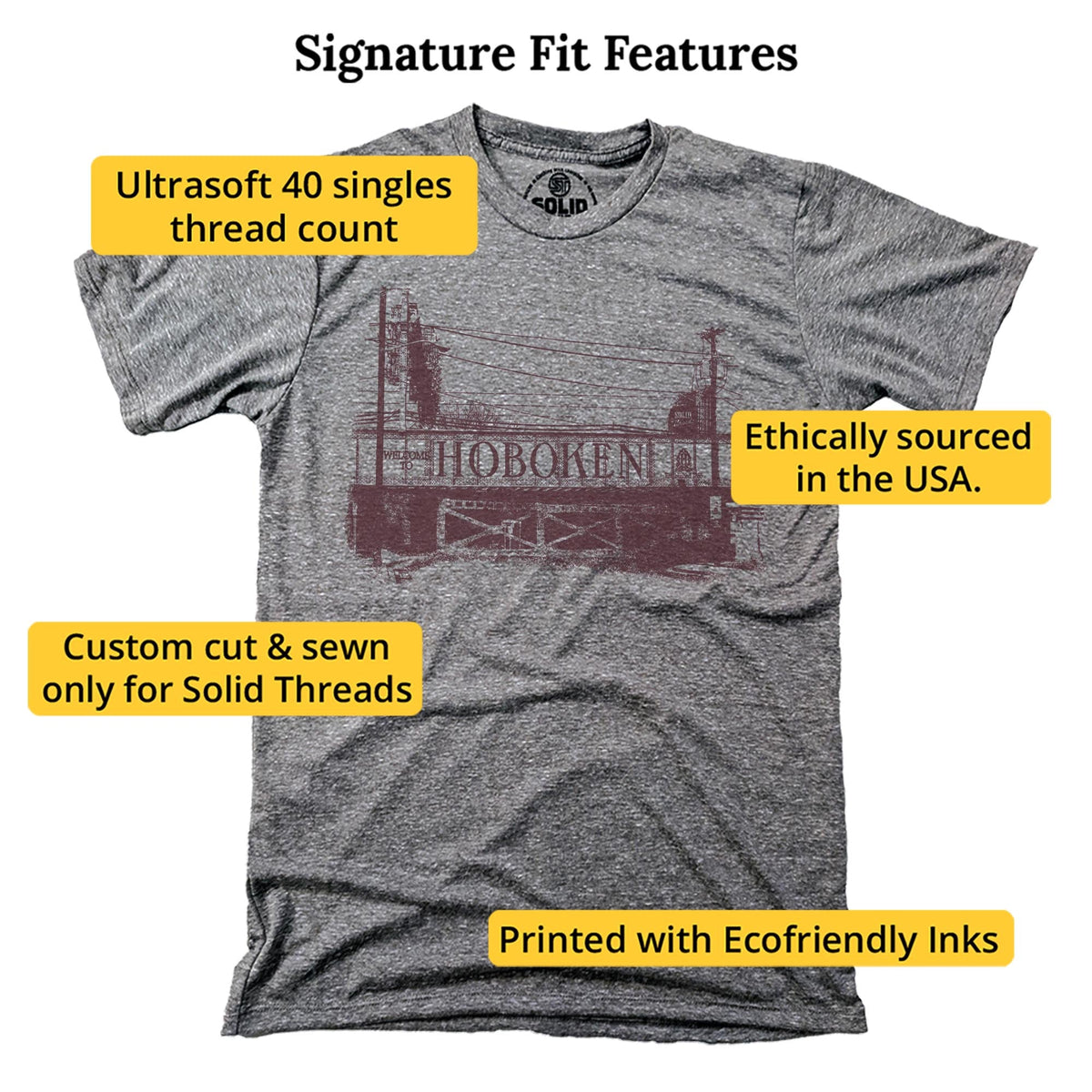 Hoboken Bridge Cool Signature T-shirt in Triblend Grey - Fit Attributes