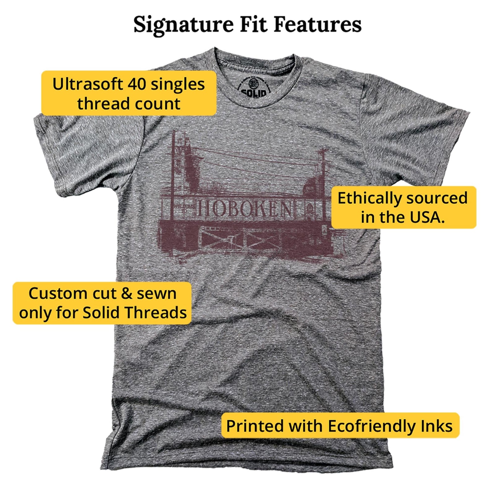 Hoboken Bridge Cool Signature T-shirt in Triblend Grey - Fit Attributes