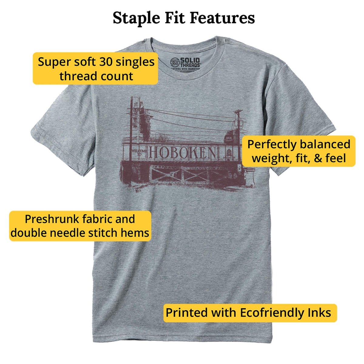 Hoboken Bridge Cool Staple T-shirt in Ash Heather - Fit Attributes