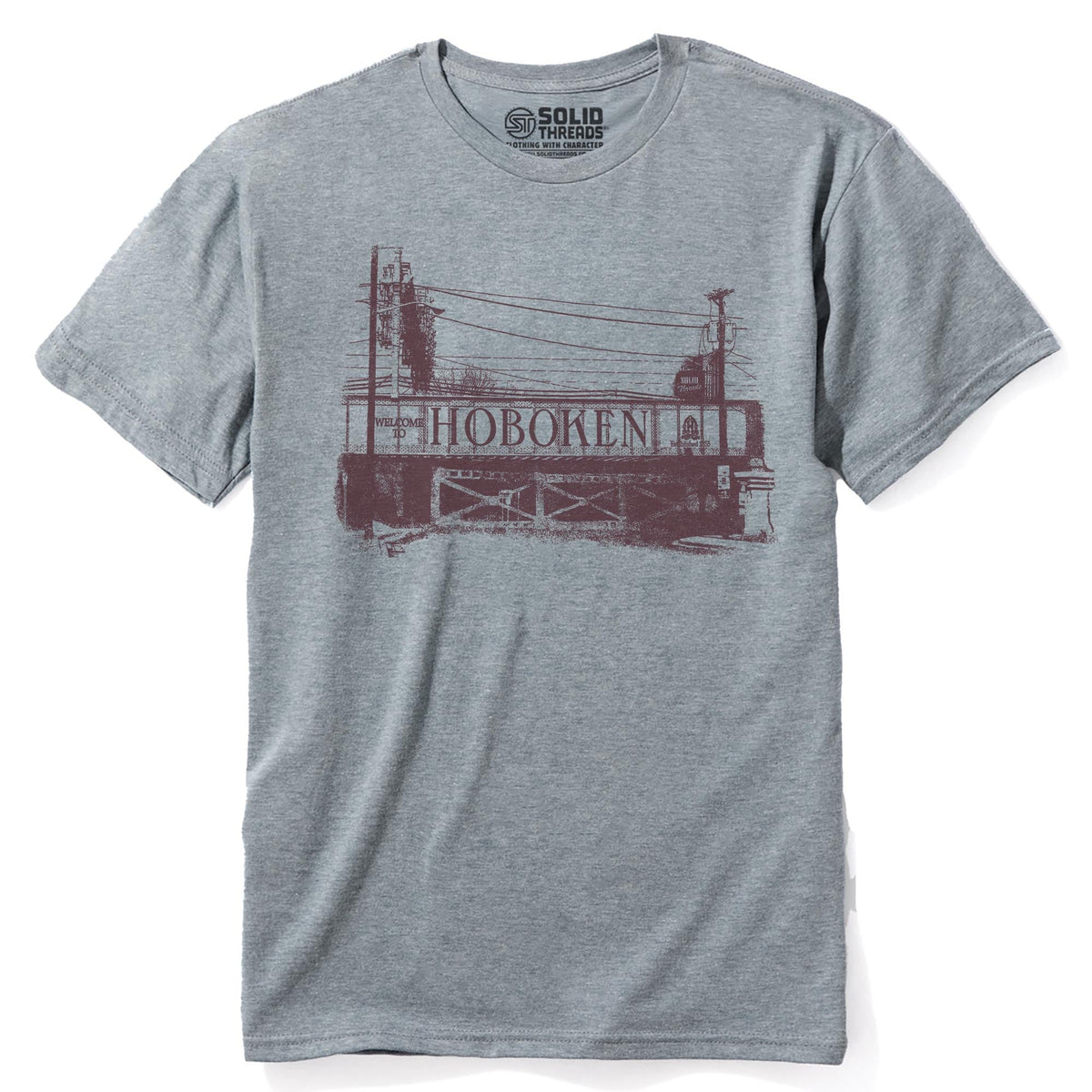 Hoboken Bridge Cool Staple T-shirt in Ash Heather - Front View