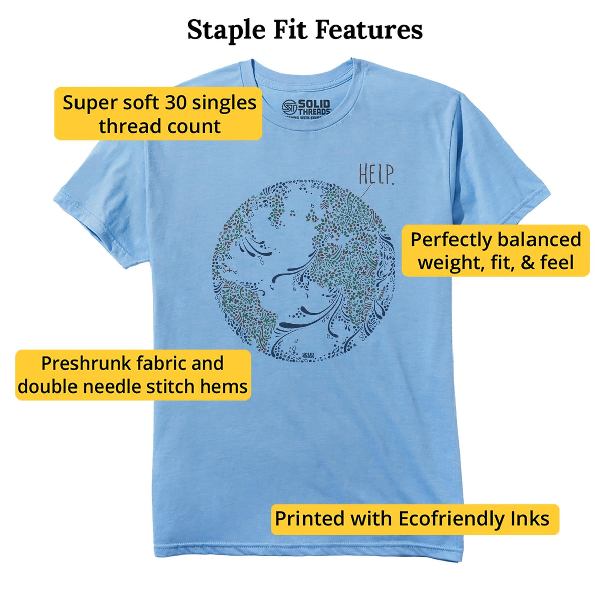 Earth Help Cool Staple T-shirt in Light Blue Heather - Fit Attributes