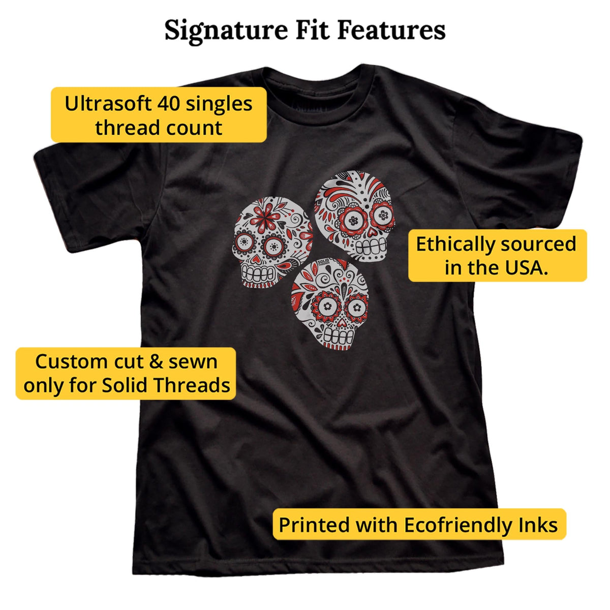 Sugar Skulls Cool Signature T-shirt in Black - Fit Attributes