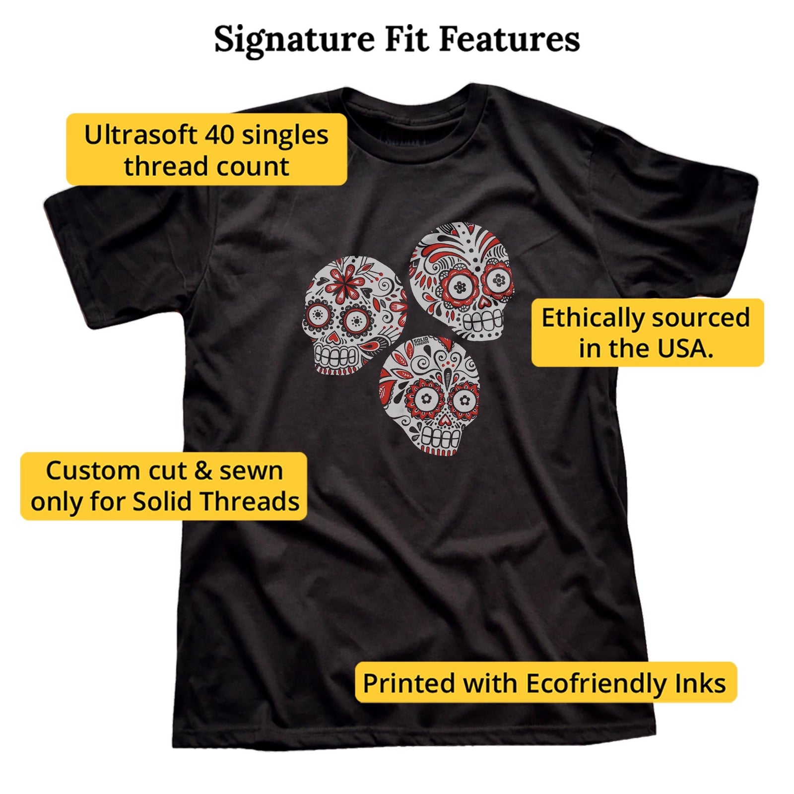 Sugar Skulls Cool Signature T-shirt in Black - Fit Attributes