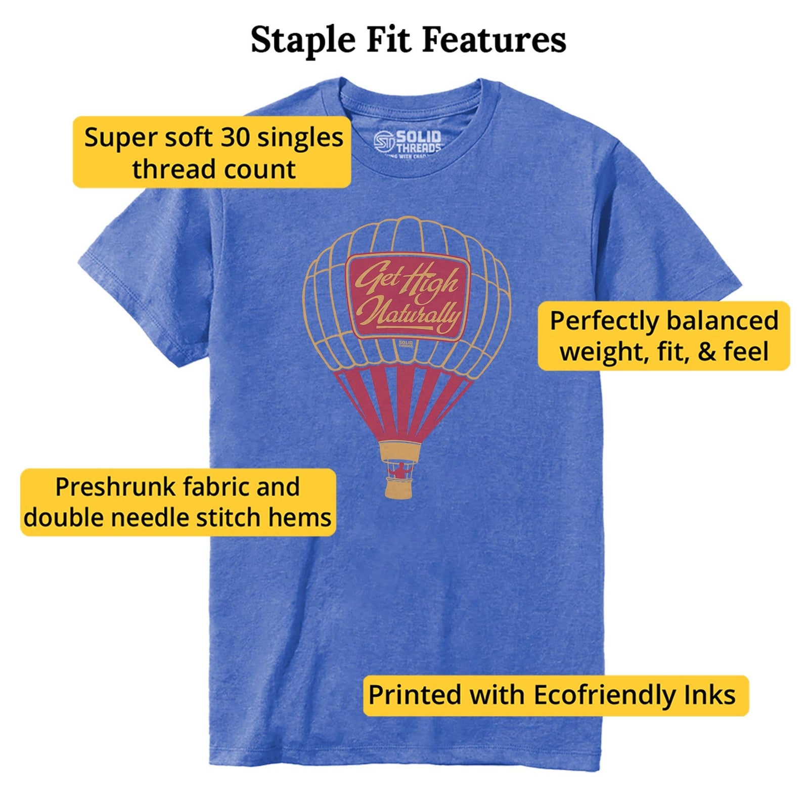 Get High Naturally Vintage Staple T-shirt in Royal Heather - Fit Attributes