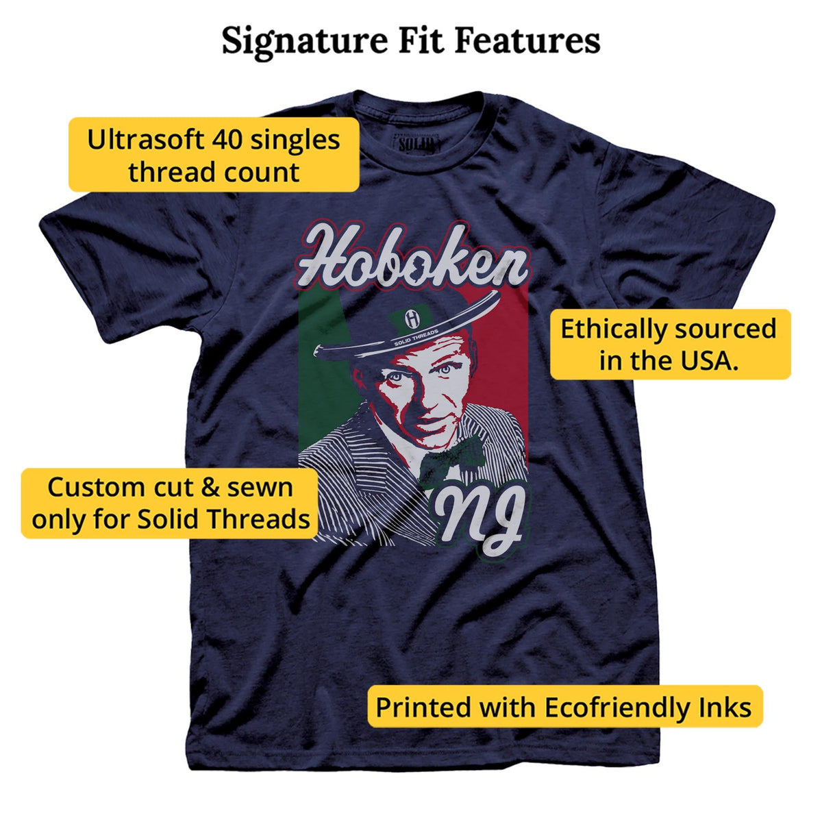 Hoboken Sinatra Cool Signature T-shirt in Navy - Fit Attributes