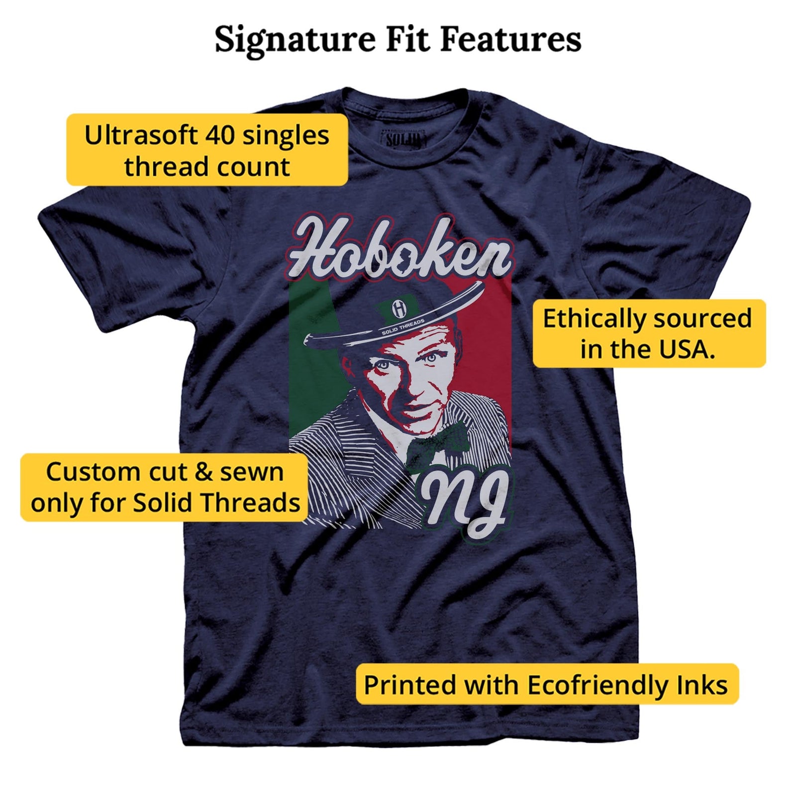 Men's Hoboken Frank Sinatra Cool Graphic T-Shirt | Vintage New Jeresy Tee | Solid Threads