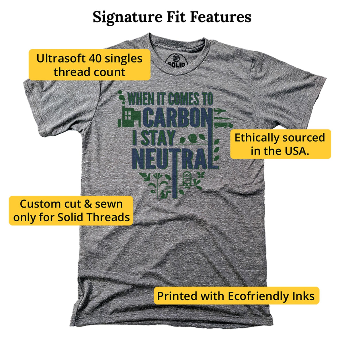 When It Comes To Carbon I'm Neutral Vintage Signature T-shirt in Triblend Grey - Fit Attributes