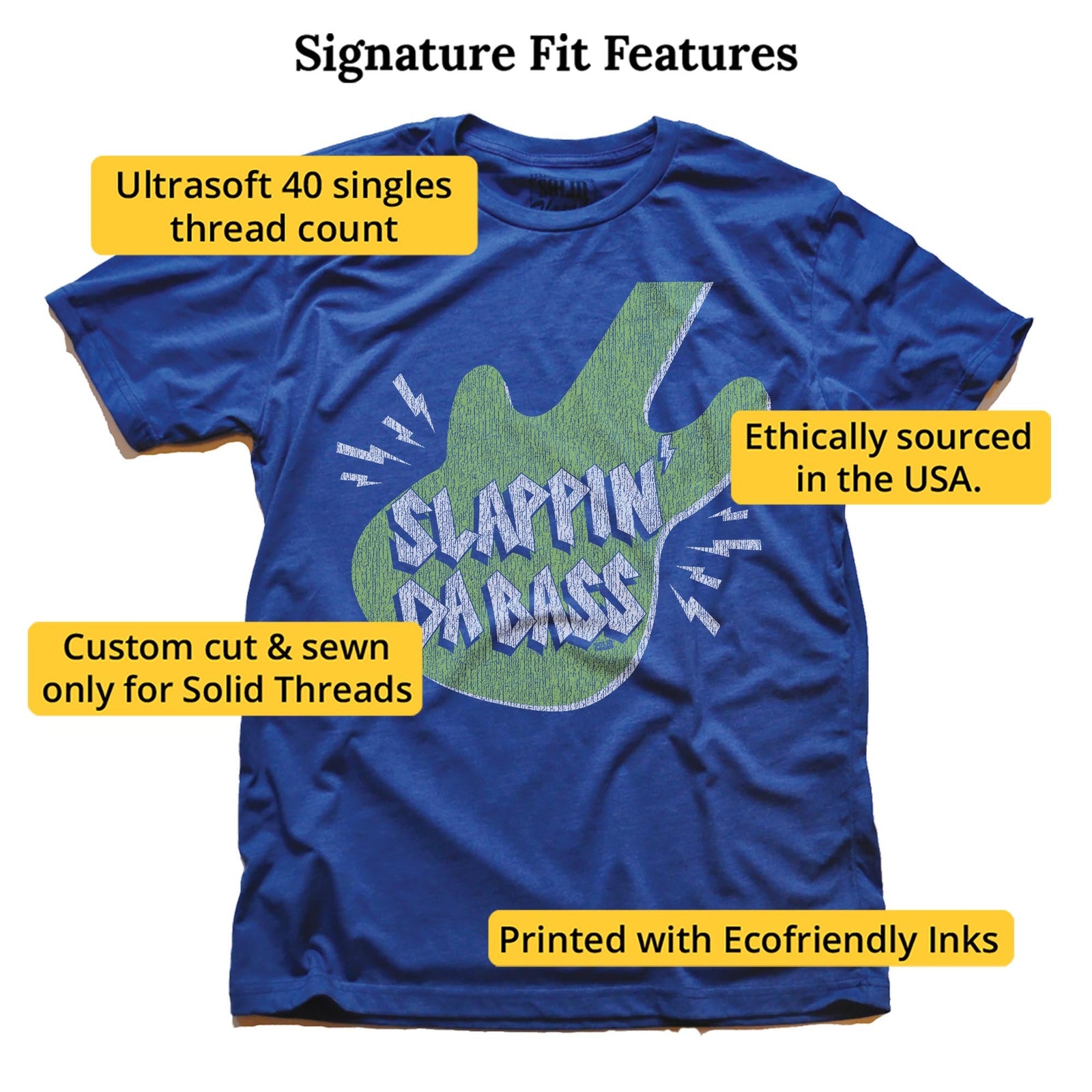 Slappin' Da Bass Vintage Signature T-shirt in Royal - Fit Attributes