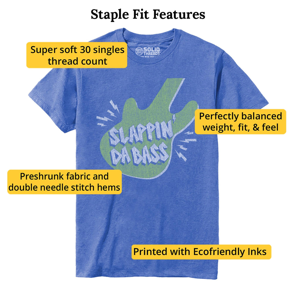 Slappin' Da Bass Vintage Staple T-shirt in Royal Heather - Fit Attributes