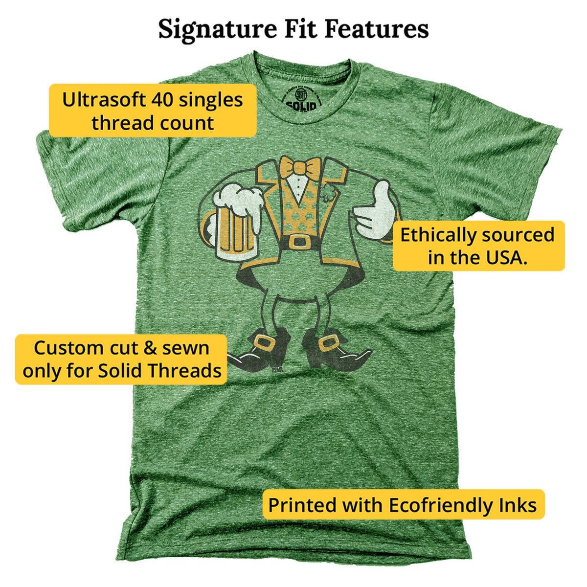 Leprechaun Look A Like Vintage Signature T-shirt in Triblend Kelly - Fit Attributes