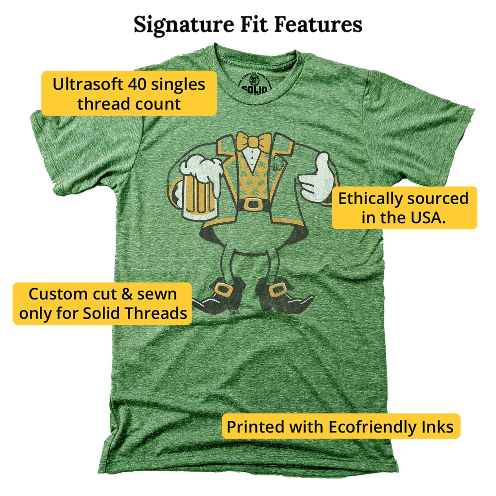 Leprechaun Look A Like Vintage Signature T-shirt in Triblend Kelly - Fit Attributes
