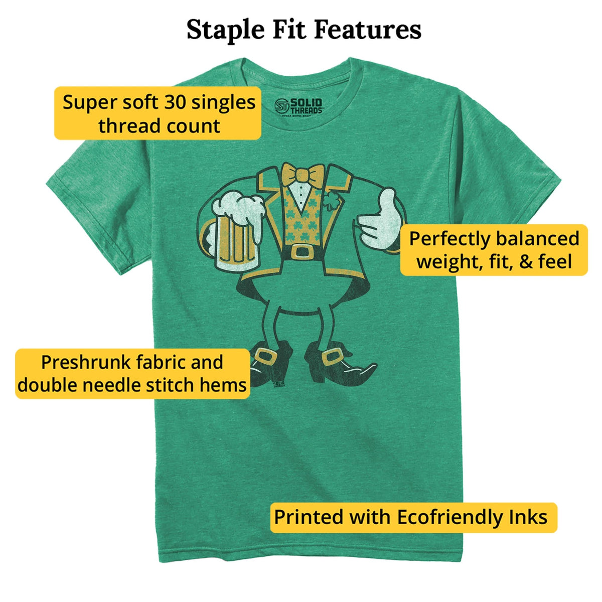 Leprechaun Look A Like Vintage Staple T-shirt in Kelly Heather - Fit Attributes