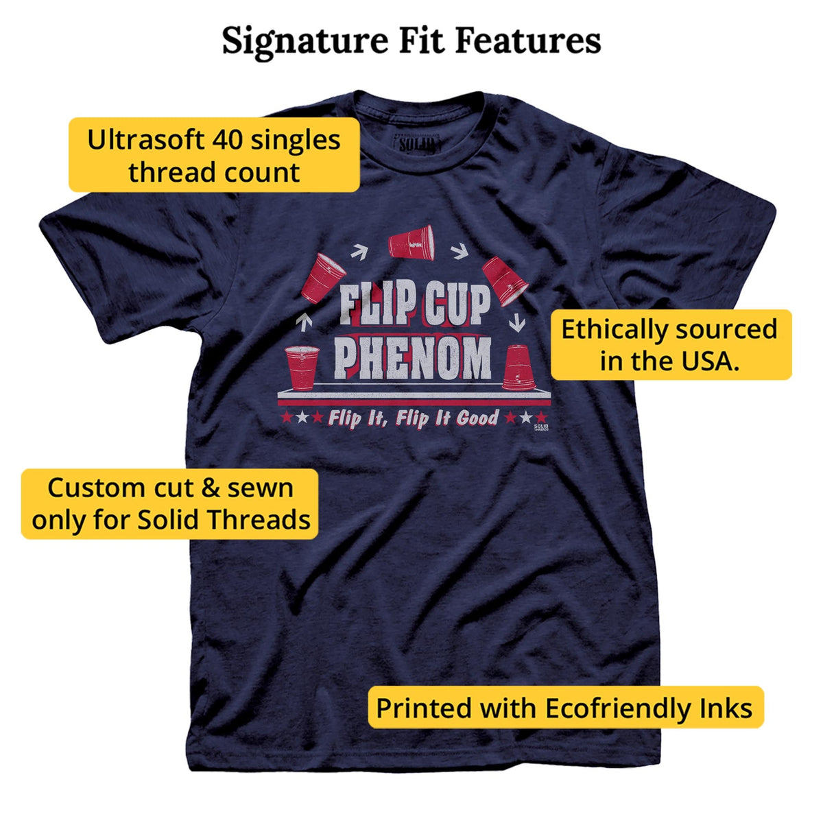 Flip Cup Phenom Vintage Signature T-shirt in Navy - Fit Attributes