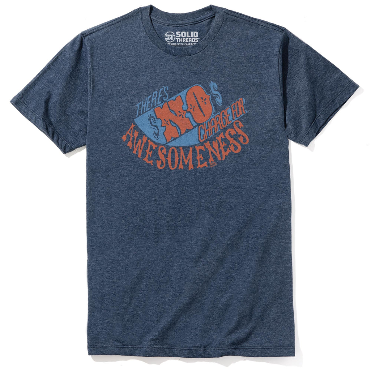 No Charge For Awesomeness Retro Staple T-shirt in Navy Heather - Front View