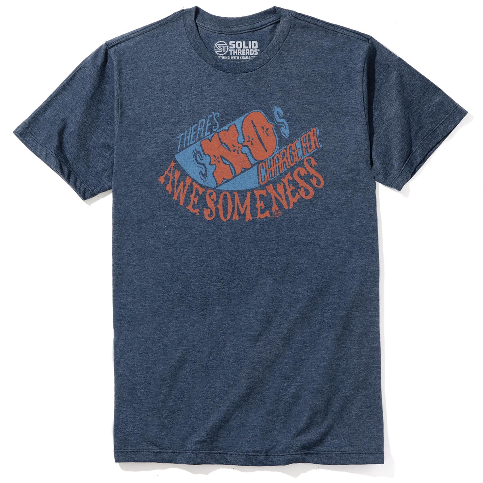 No Charge For Awesomeness Retro Staple T-shirt in Navy Heather - Front View