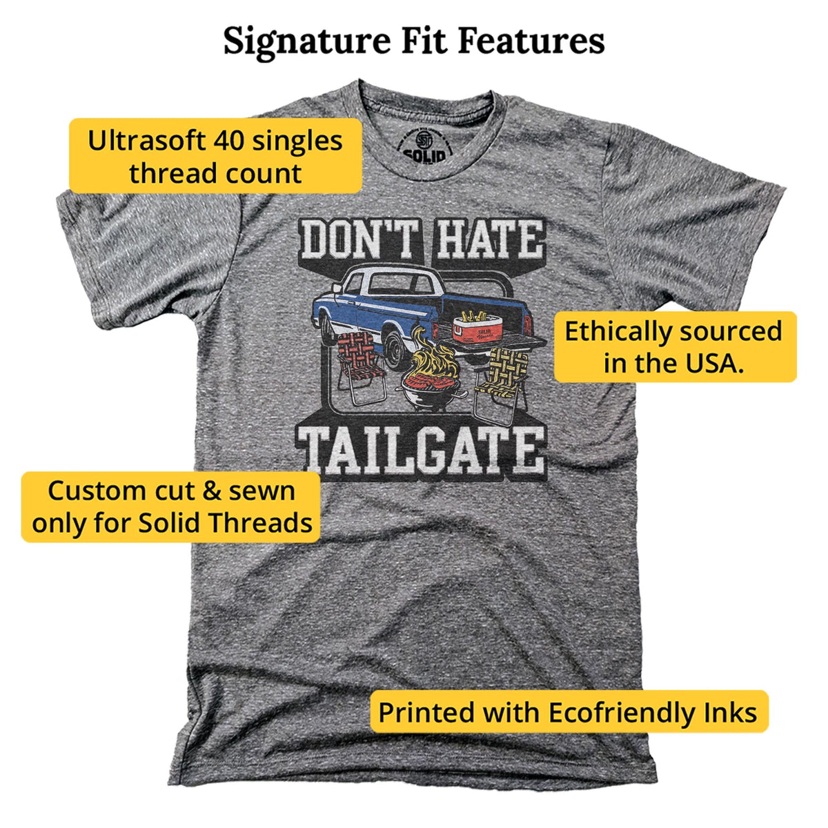 Don't Hate Tailgate Vintage Signature T-shirt in Triblend Grey - Fit Attributes