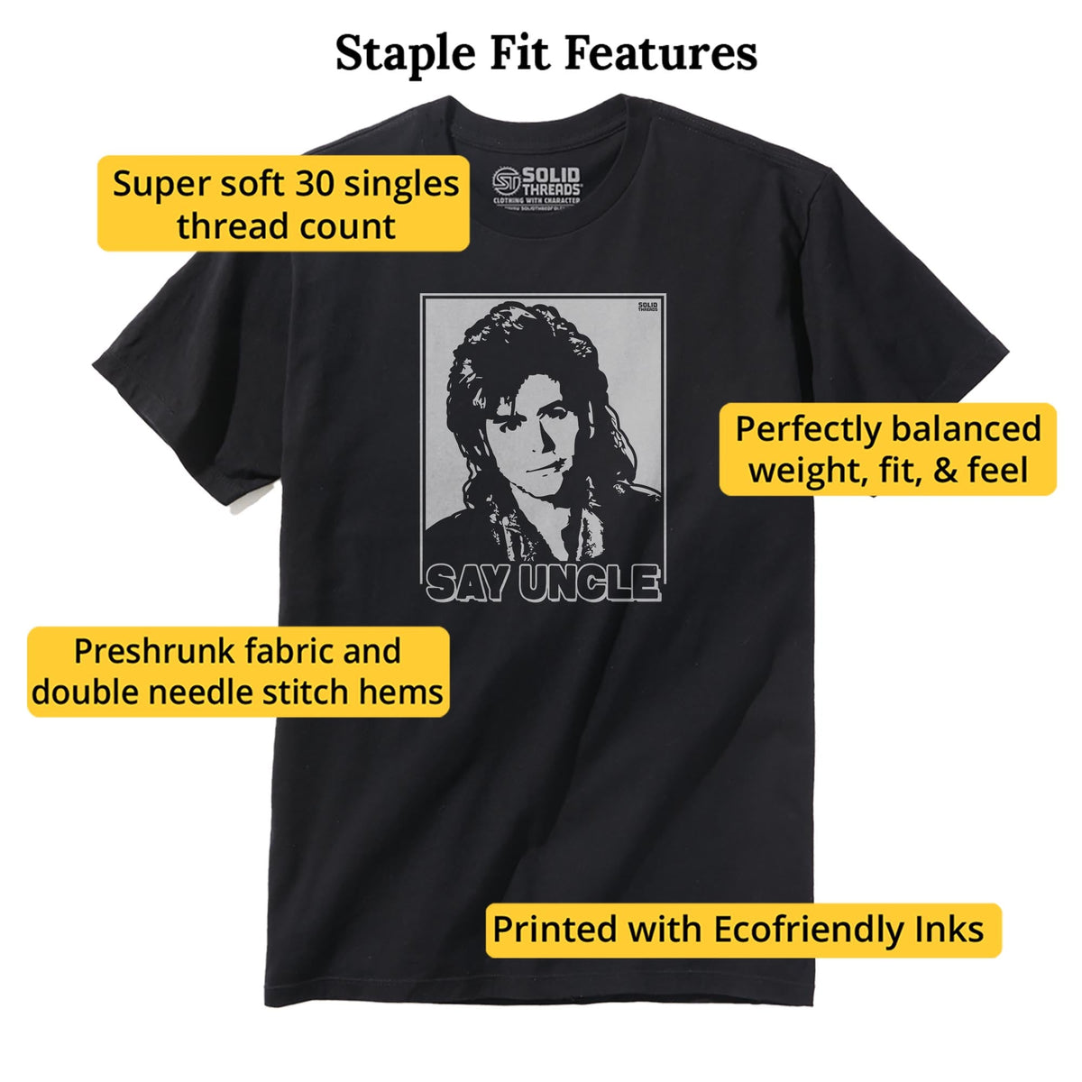 Say Uncle Funny Staple T-shirt in Black - Fit Attributes