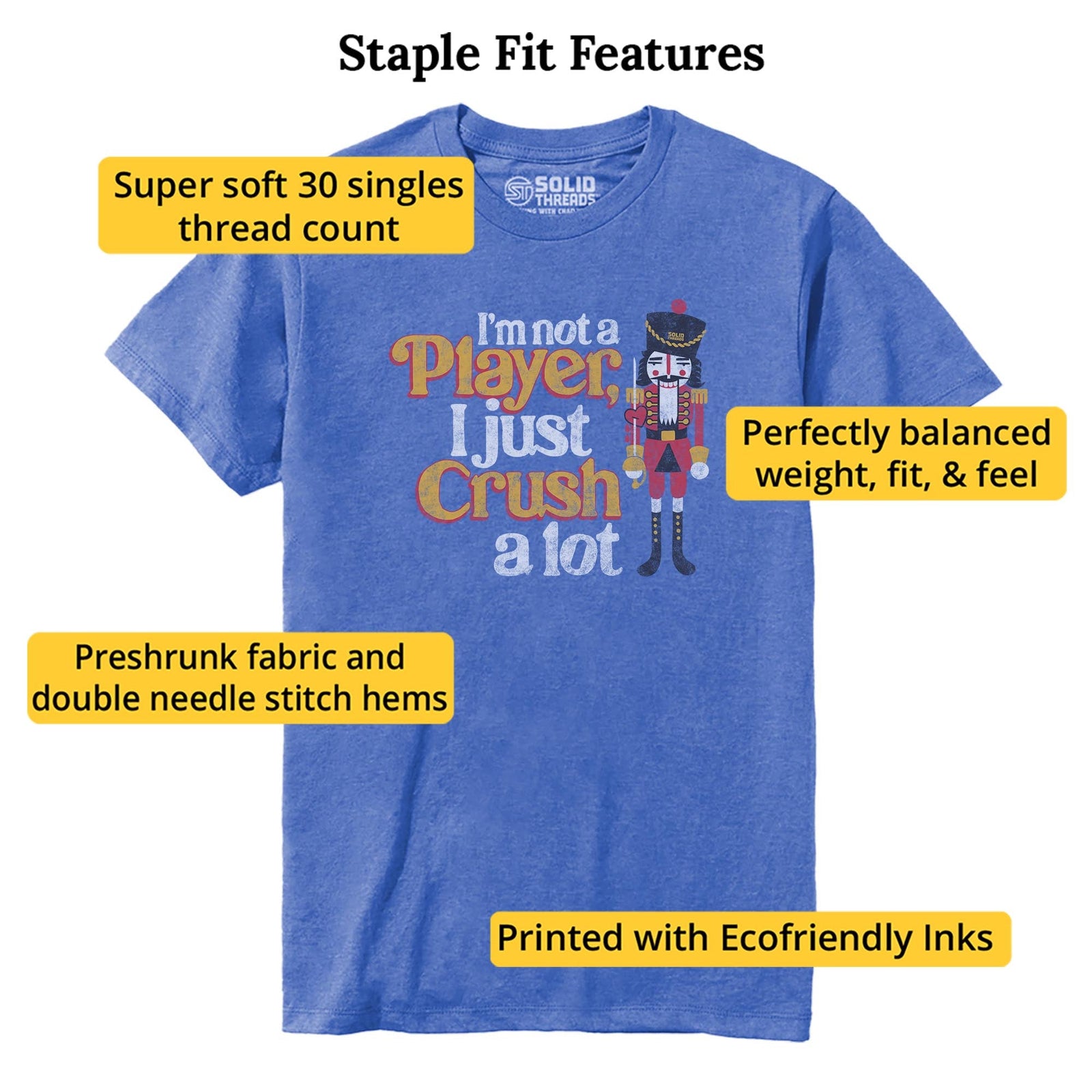 I'm Not A Player I Just Crush A Lot Vintage Staple T-shirt in Royal Heather - Fit Attributes