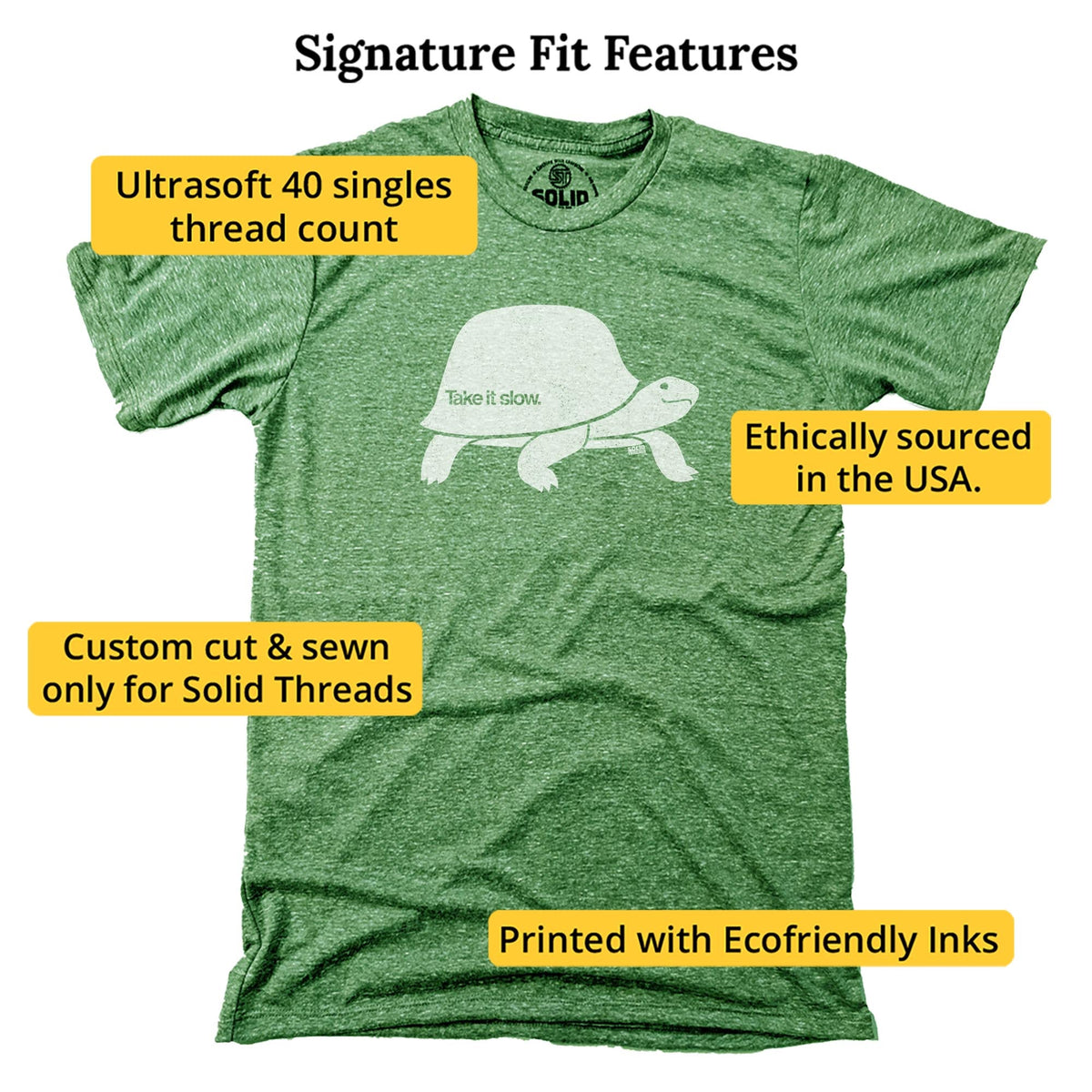 Take It Slow Vintage Signature T-shirt in Triblend Kelly - Fit Attributes